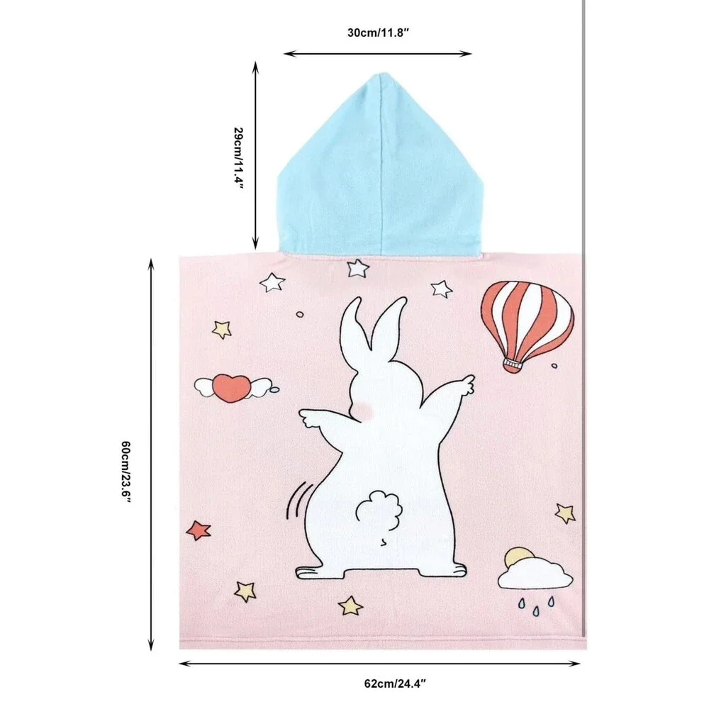 Kids Bunny Hooded Towel Pink Blue Microfiber Kawaii Rabbit Bath Beach Poncho 008